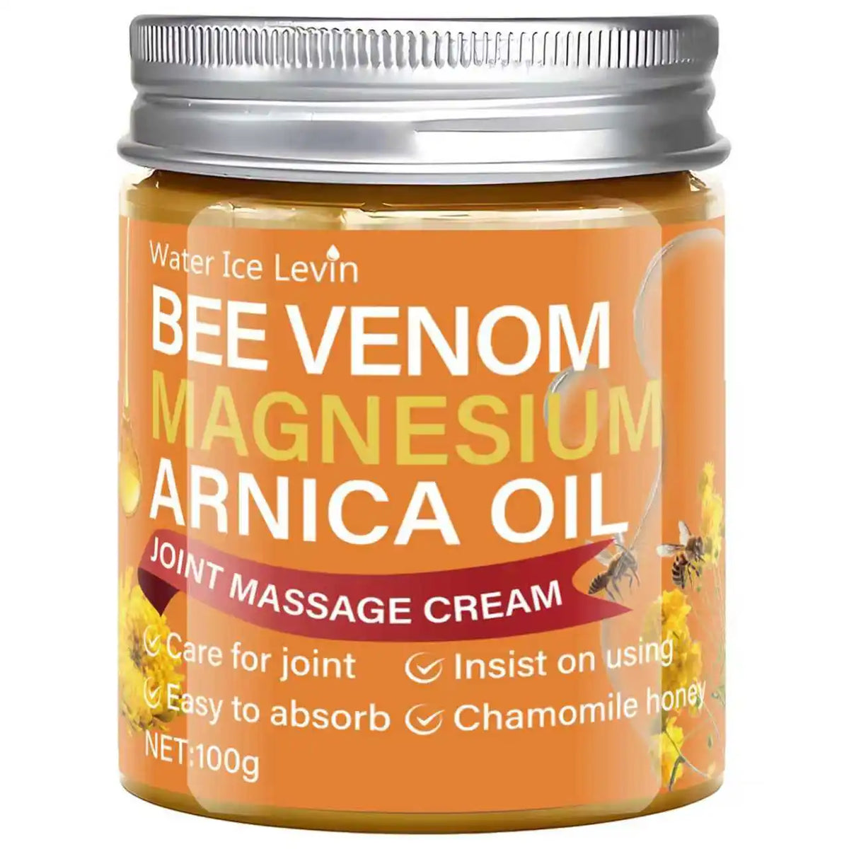 Water Ice Levin Bee Venom Magnesium Arnica Oil Joint Massage Cream, Light Texture, Moisturizes & Protects, Easy Absorption, 55g