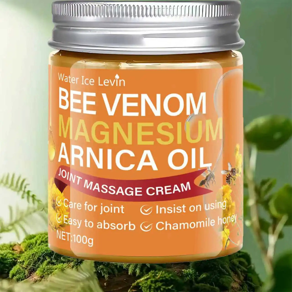 Water Ice Levin Bee Venom Magnesium Arnica Oil Joint Massage Cream, Light Texture, Moisturizes & Protects, Easy Absorption, 55g