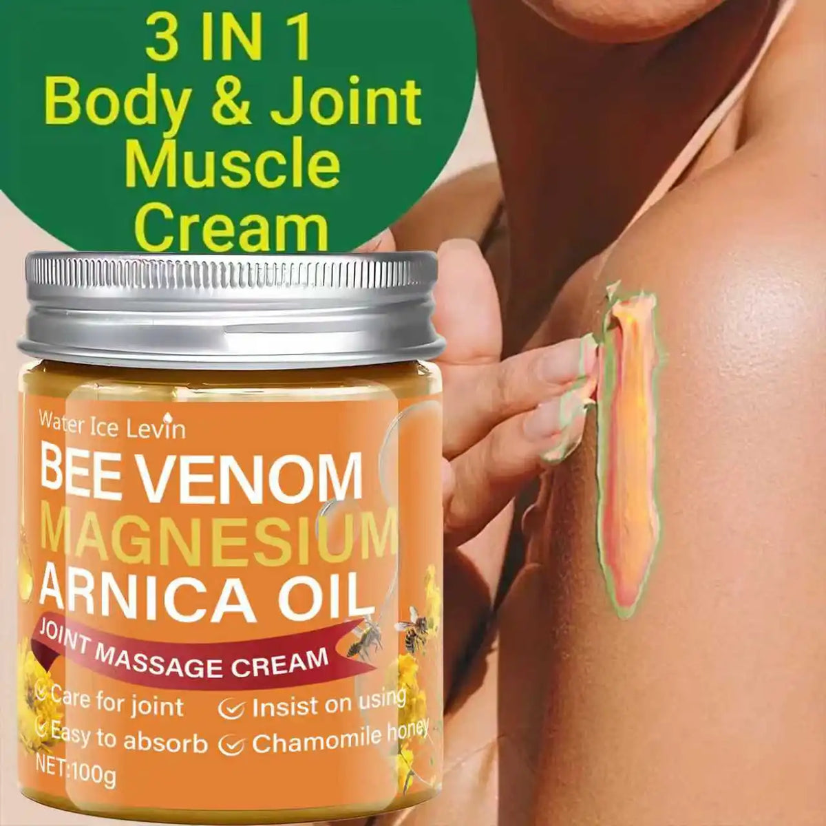 Water Ice Levin Bee Venom Magnesium Arnica Oil Joint Massage Cream, Light Texture, Moisturizes & Protects, Easy Absorption, 55g